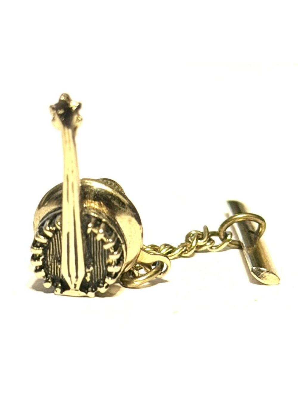 Vintage Swank Gold Tone Banjo Tie Tack Musical Instrument